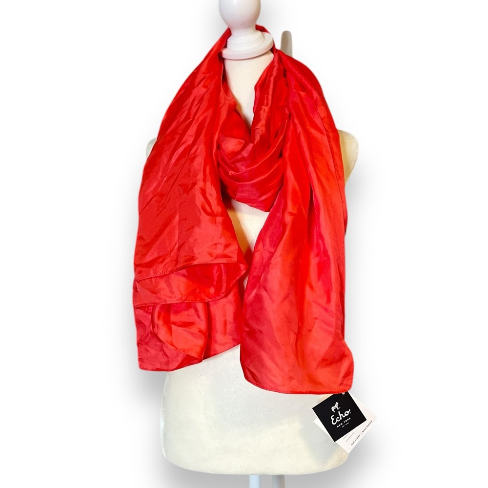 Echo Oversized Silk Scarf Coral 9x69 - Picture 4 of 11